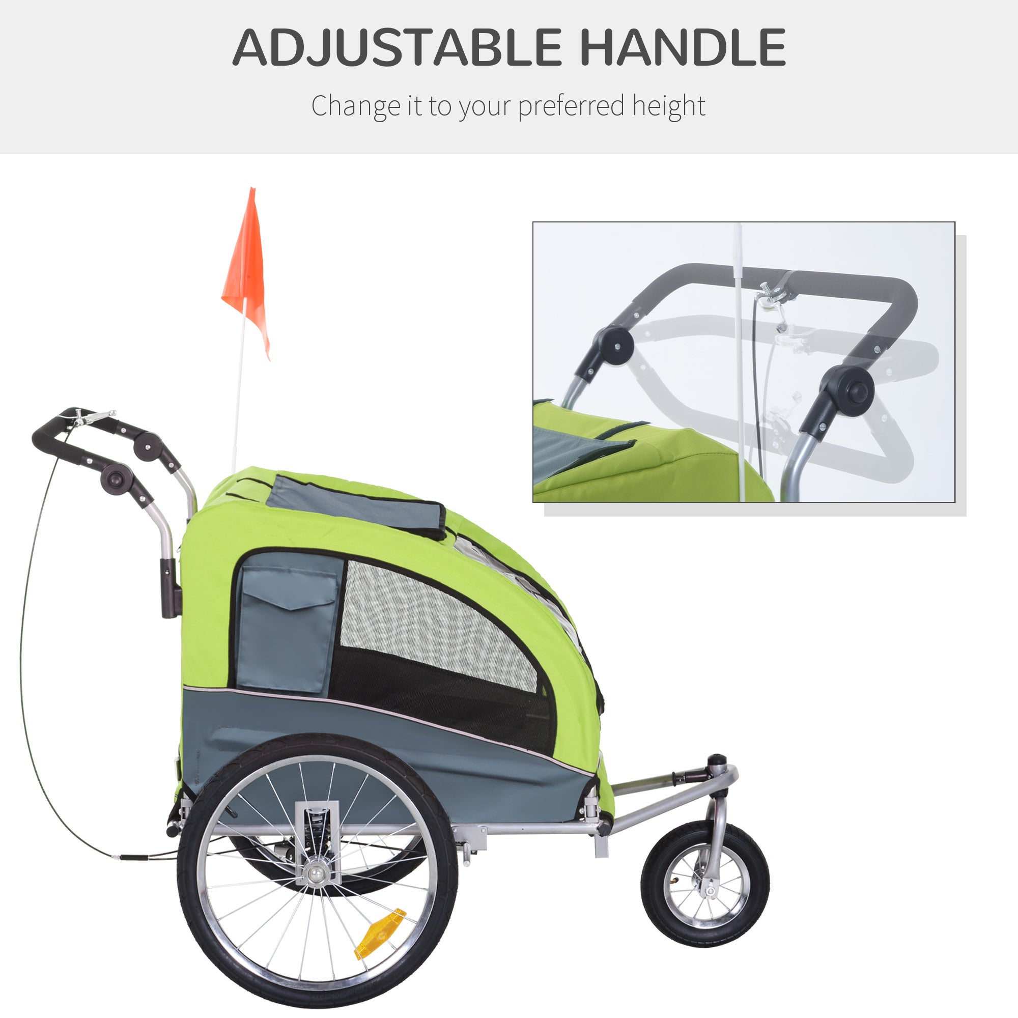 PawHut Dog Bike Trailer Pet Stroller Cart Carrier for Bicycle 360° Rotatable with Reflectors 3 Wheels Hitch Coupler Push/ Pull/ Brake Water Resistant Green 