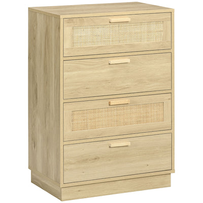 HOMCOM Chest of Four Rattan Weave Panel Drawers - Wood-Effect 