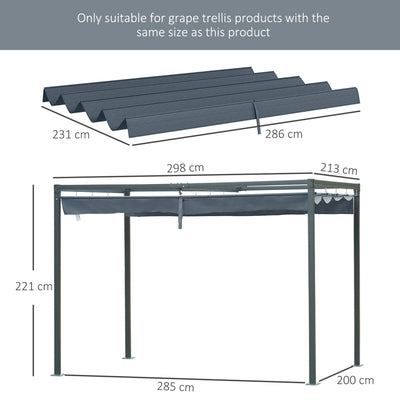 Outsunny Pergola Roof, Retractable Sun Shade Cover for 2.85 x 2m Pergola, UV30+ Protected, Dark Grey 