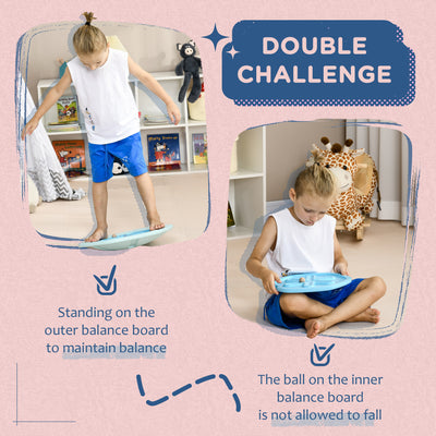 ZONEKIZ Two-In-One Balance Board, Kids Wobble Board with Ball - Blue 