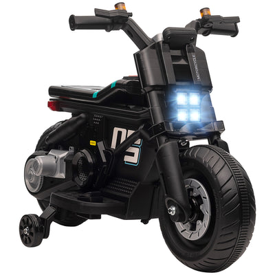 HOMCOM Kids Electric Motorbike with Siren, Horn, Headlights, Music, Training Wheels, for Ages 3-5 Years - Black 