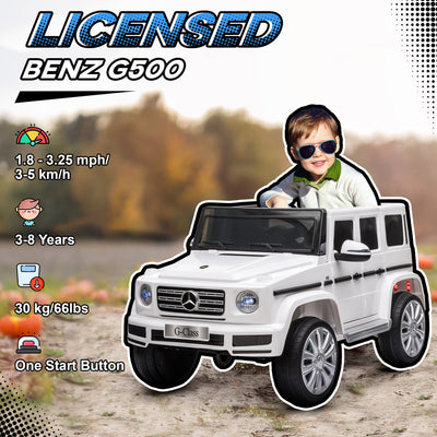 HOMCOM Mercedes Benz G500 Licensed 12V Kids Electric Ride On Car  Toy with Parental Remote Control Battery-powered 2 Motors Music Lights MP3 for 3-8 Years Old White 