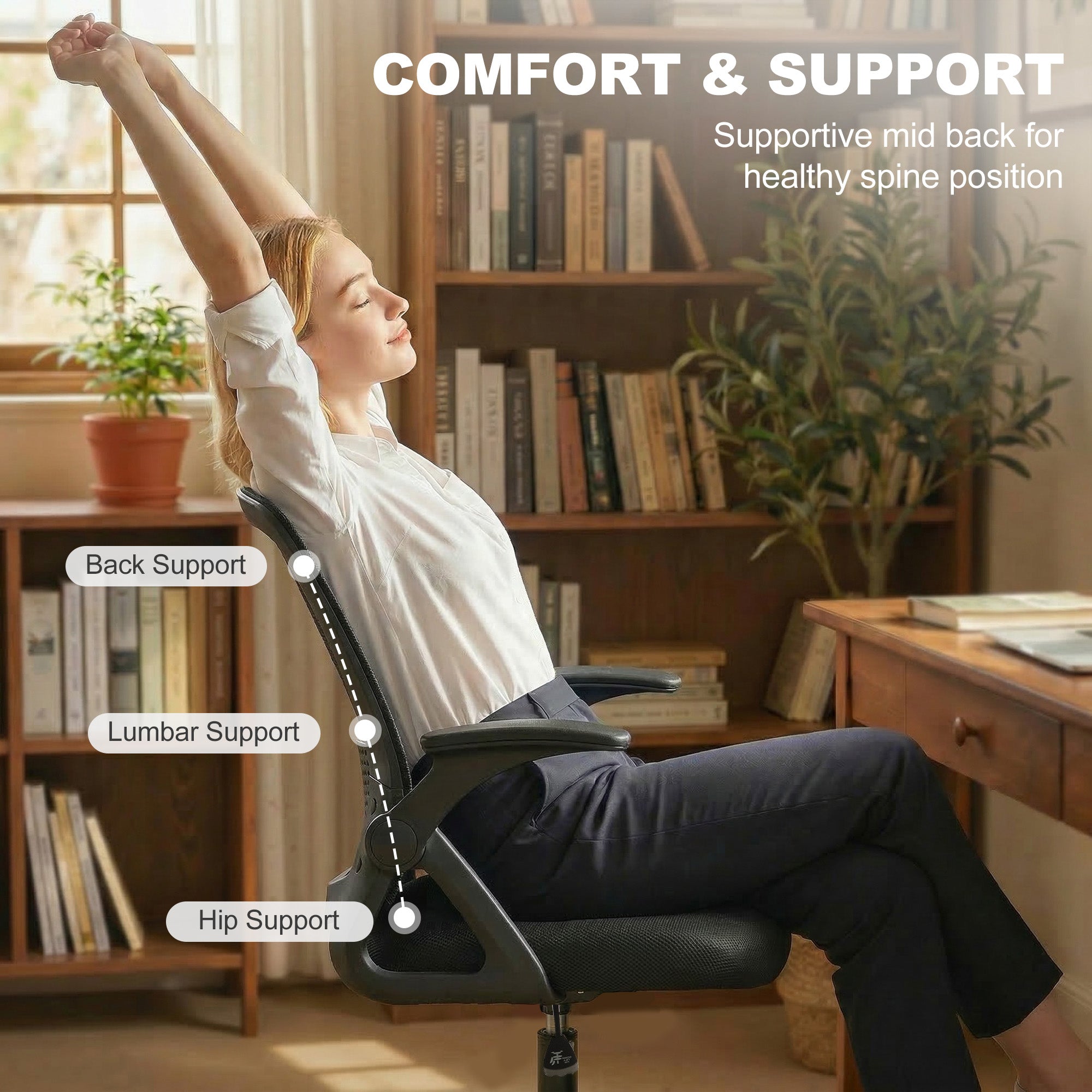 HOMCOM Painting Chair, Mesh Computer Desk Chair with Flip-up Armrests, Black 