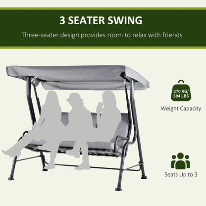 Outsunny Outdoor 3-person Metal Porch Swing Chair Bench, Grey 