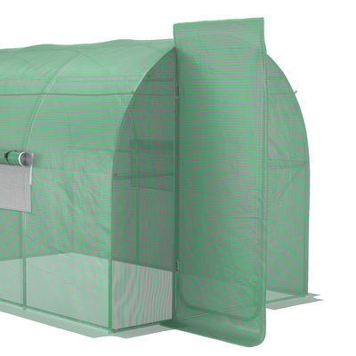 Outsunny Large Polytunnel Walk In Greenhouse, Plant Gardening Tunnel Green House with Metal Hinged Door, Galvanised Steel Frame & Mesh Windows, Green (3 x 2 m) 