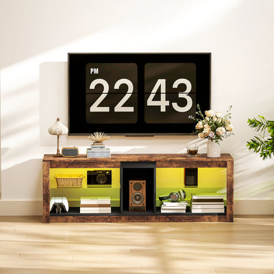 HOMCOM TV Stand Cabinet with LED Lights and Remote Control for TVs up to 65", Entertainment Centre with Storage Shelves and Compartment, Rustic Brown 