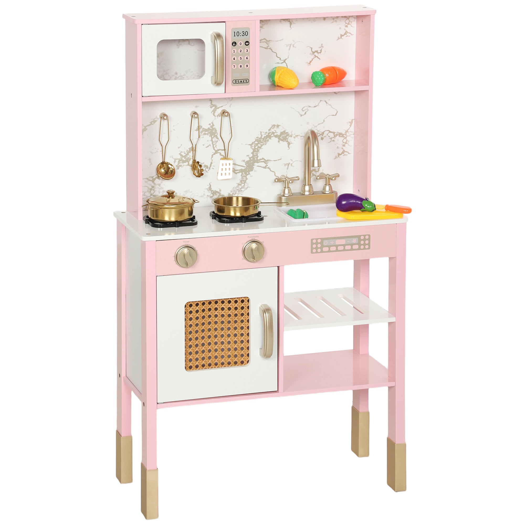 AIYAPLAY Kitchen Playset with Pretend Play Cooking Accessories, Play Kitchen with Oven, Microwave and Sink, Pink 