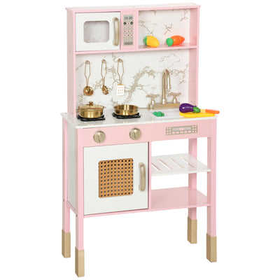 AIYAPLAY Kitchen Playset with Pretend Play Cooking Accessories, Play Kitchen with Oven, Microwave and Sink, Pink 