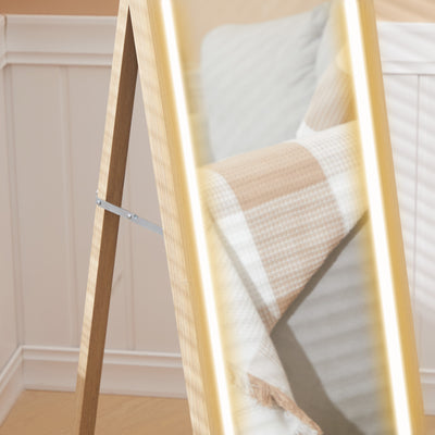 HOMCOM Full Length Mirror, with Adjustable Outer Light, Oak 