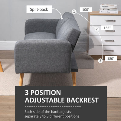 HOMCOM 3 Seater Sofa Bed, Convertible Linen Fabric Sofa Couch, Click Clack Sofabed with Adjustable Split Backrest for Living Room, Bedroom, Guest Room, Grey 