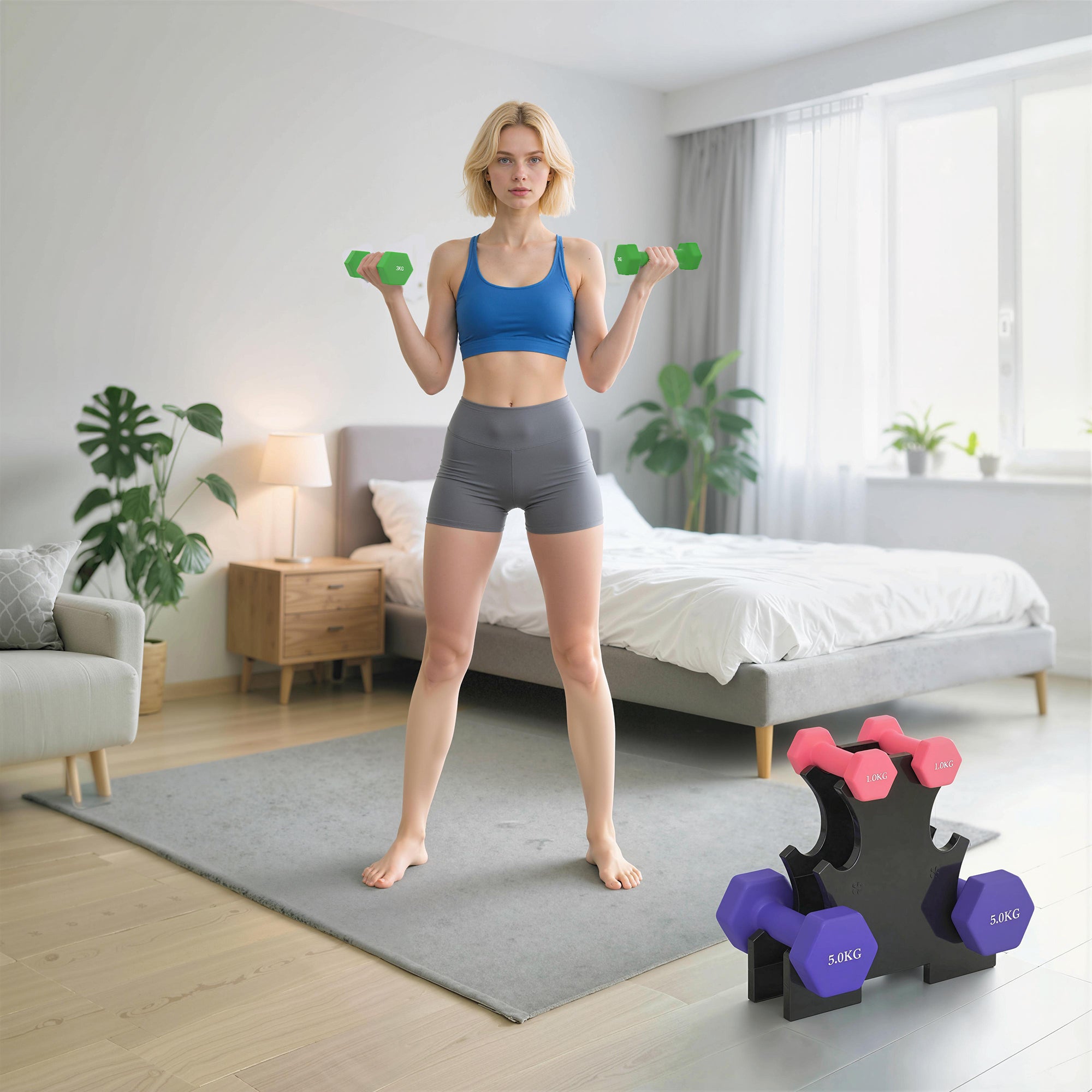 SPORTNOW Hex Dumbbells Set with Dumbbell Rack, Hand Weights for Strength Training Weight Lifting, 2 x 1kg, 2 x 3kg, 2 x 5kg 