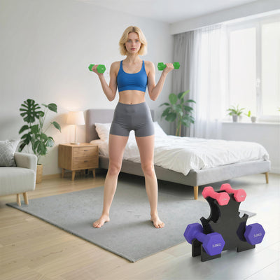 SPORTNOW Hex Dumbbells Set with Dumbbell Rack, Hand Weights for Strength Training Weight Lifting, 2 x 1kg, 2 x 3kg, 2 x 5kg 