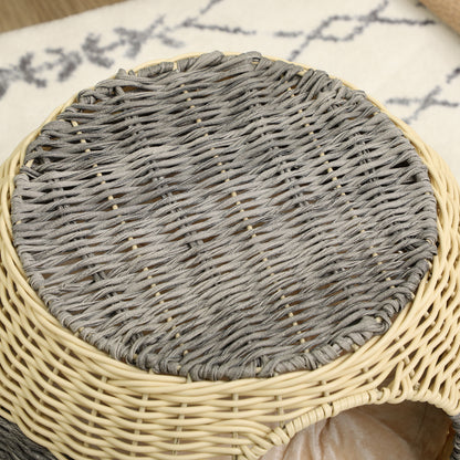 PawHut Wicker Cat House, Rattan Raised Cat Bed, Cosy Kitten Cave with Soft Washable Cushion, \'ce\'a640 x 30cm