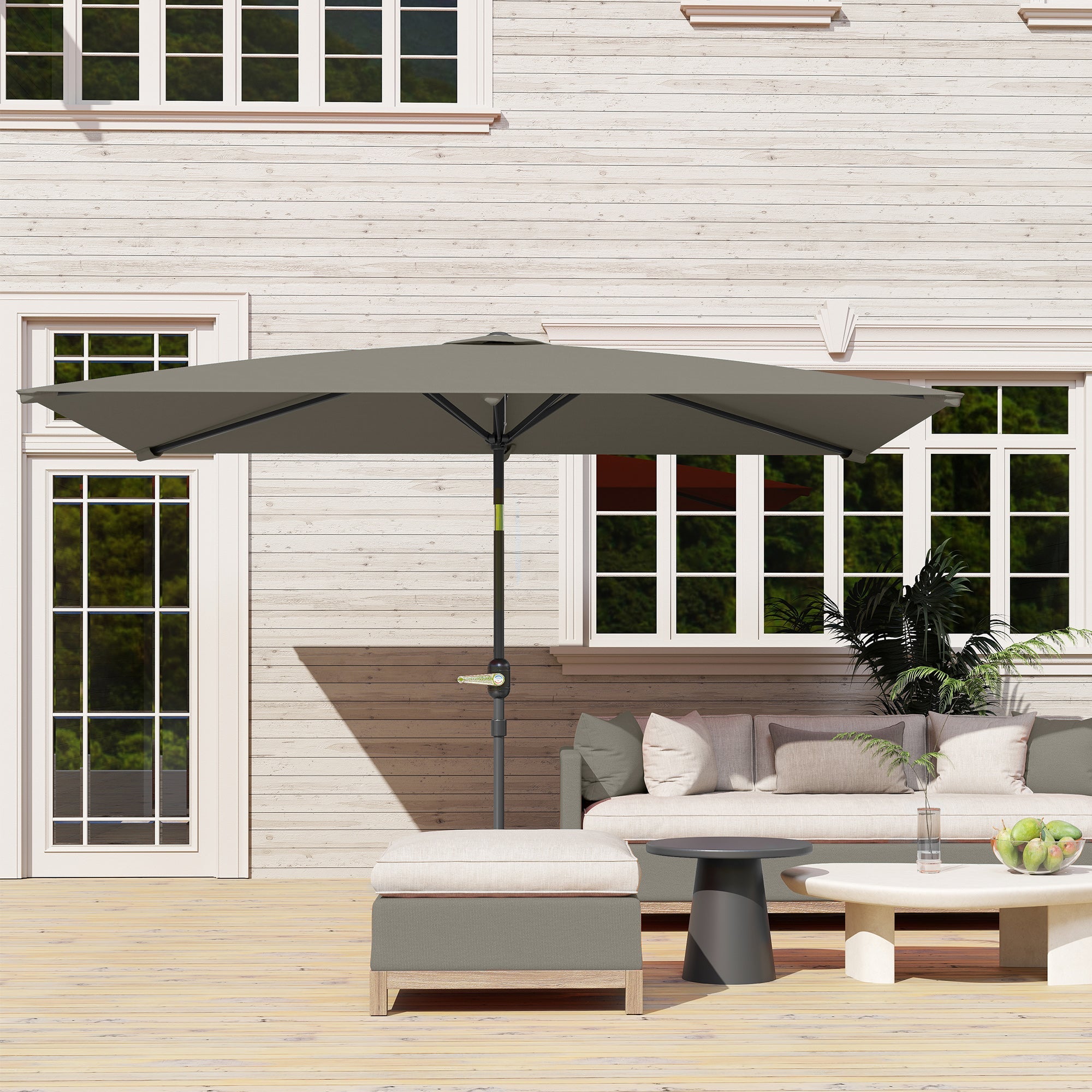 Outsunny 3x2m Patio Parasol Garden Umbrellas Canopy with Aluminium Tilt Crank Rectangular Sun Shade Steel, Light Grey 