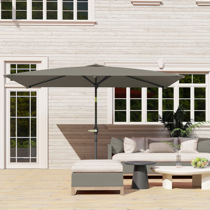 Outsunny 3x2m Patio Parasol Garden Umbrellas Canopy with Aluminium Tilt Crank Rectangular Sun Shade Steel, Light Grey 