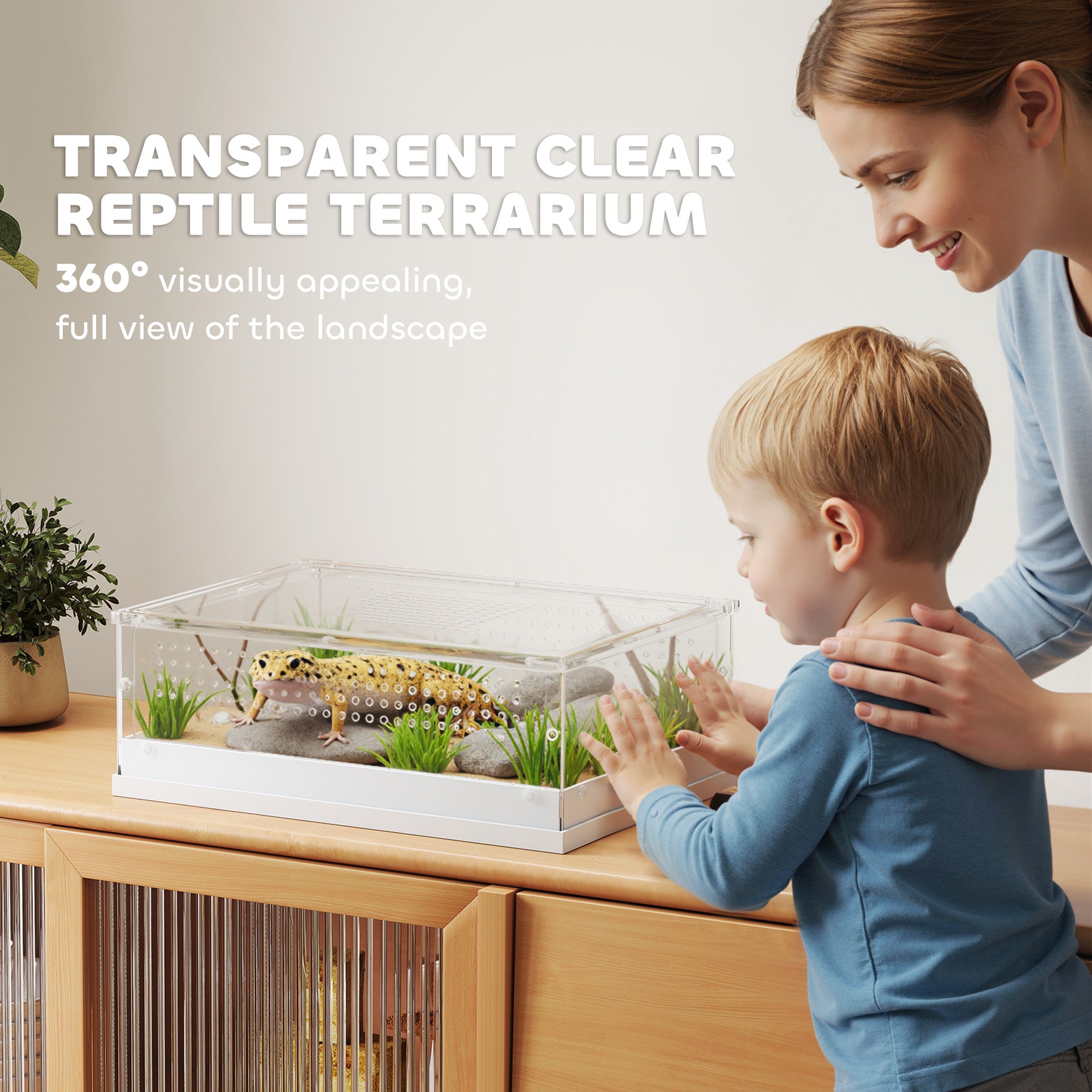 PawHut Acrylic Reptile Terrarium with Top Sliding Door, Vents,  for Snake, Frog, Spider, Gecko, Tarantula, 40 x 30 x 15 cm 