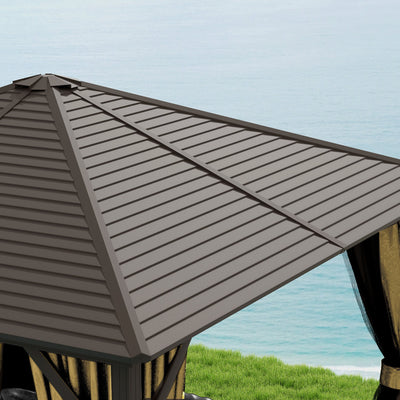 Outsunny 3 x 3(m) Metal Hardtop Gazebo, with Curtains and Accessories - Brown 