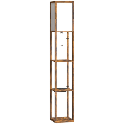 HOMCOM Floor Lamp with Shelves, 4 Layer Standing Lamp with USB Ports, 3 Colour Temperature, Rustic Brown 