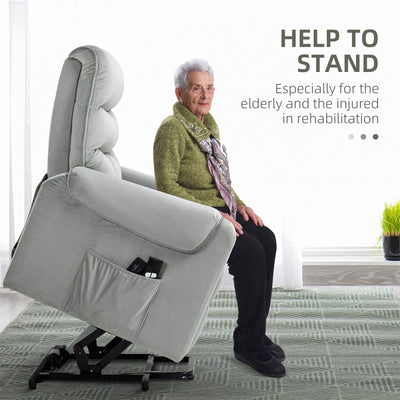 HOMCOM Vibration Massage Rise and Recliner Chair, Electric Power Lift Recliner with Remote Control and Side Pockets, Grey 
