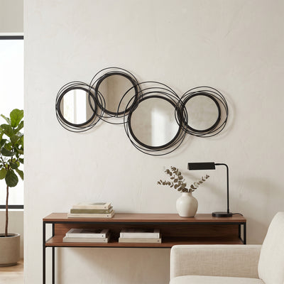 HOMCOM Metal Wall Art 56cm Modern Decorative Mirror Decor for Living Room Bedroom Dining Room, Black