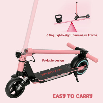 SPORTNOW Folding Electric Scooter for Kids Age 6-14 with Dual Brakes, Front Suspension, LED Colourful Lights and Display, 6.8kg Lightweight Aluminium E Scooter, Up to 14 KM/H & 6 KM, Pink 