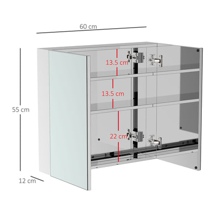 HOMCOM Bathroom Mirror Cabinet, Stainless Steel Wall Mounted  Bathroom Storage Cabinet with Double Doors, 60x55cm 