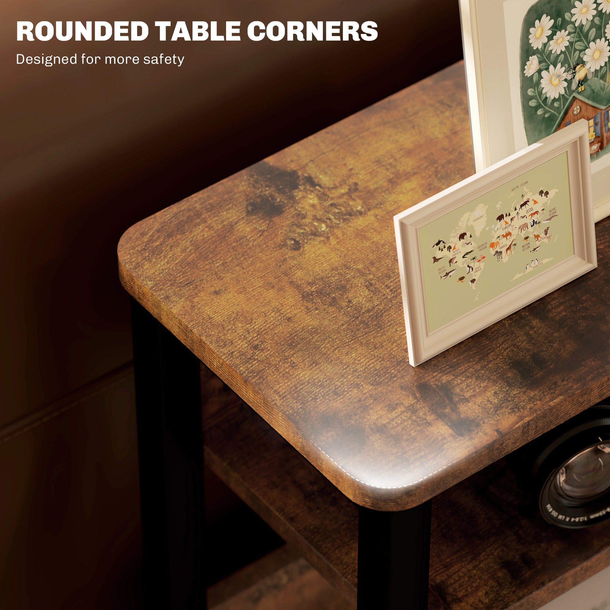 HOMCOM Industrial-Style Side Table - Black/Brown 