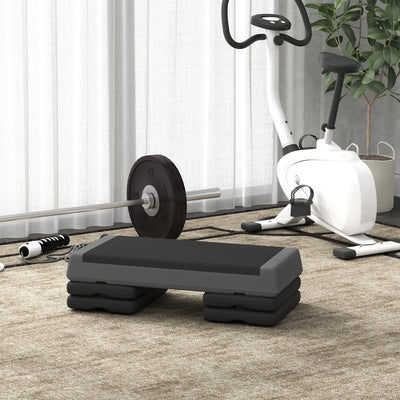 SPORTNOW Fitness Stepper, 3-Height Adjustable Aerobic Step, Non-Slip Exercise Step Board for Home Gym Office Workout, 10.5cm, 15.5cm, 20.5cm, Grey 