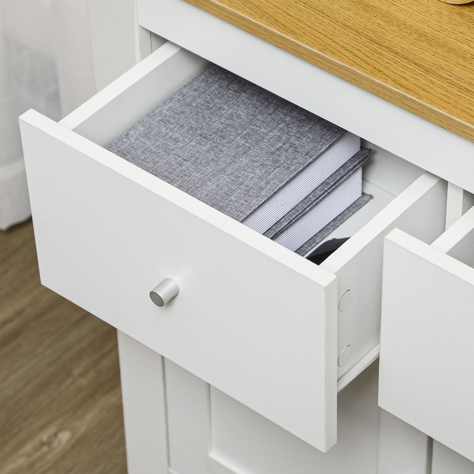 HOMCOM Sideboard Storage Cabinet, Modern Kitchen Cupboard with Double Doors and Drawers for Dining Room, Living Room and Entryway, White 