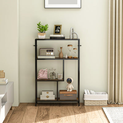 HOMCOM 4-Tier Bookshelf with Open Shelves - Rustic Brown 