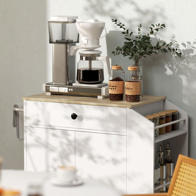 HOMCOM Rolling Kitchen Island with 3-Tier Spice Rack, Kitchen Storage Cart with Drawer and Towel Rack, White 