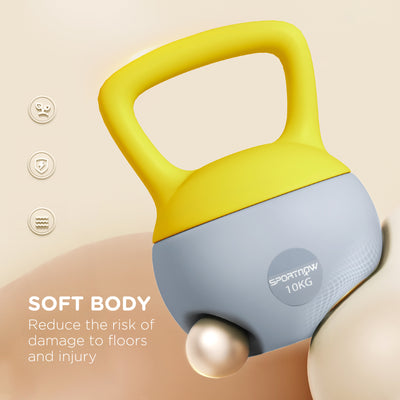 SPORTNOW Soft Kettlebell, 10kg Kettle Bell with Non-Slip Handle for Home Gym Weight Lifting and Strength Training, Yellow and Grey 
