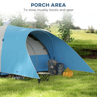 Outsunny 3000mm Waterproof Camping Tent for 5-6 Man, Family Tent with Porch and Sewn in Groundsheet, Portable with Bag, Blue 