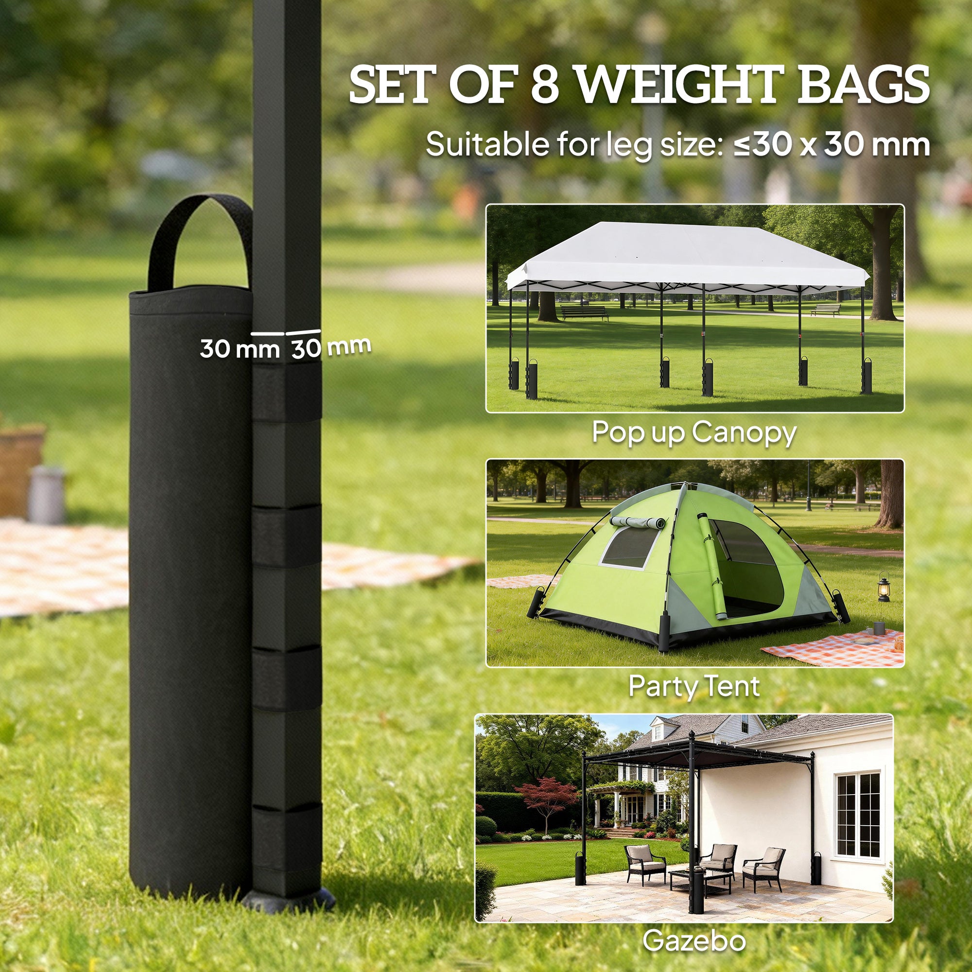 Outsunny 8 Pack Gazebo Sand Weights Bags, 40 kg 600D Heavy Duty Sand Bags Sandbags for Canopy Tent Legs, Without Sand, Black 