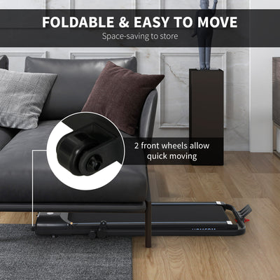 HOMCOM Foldable Walking Treadmill, with LED Display and Wheels, for Home, Office, Gym, Blue 