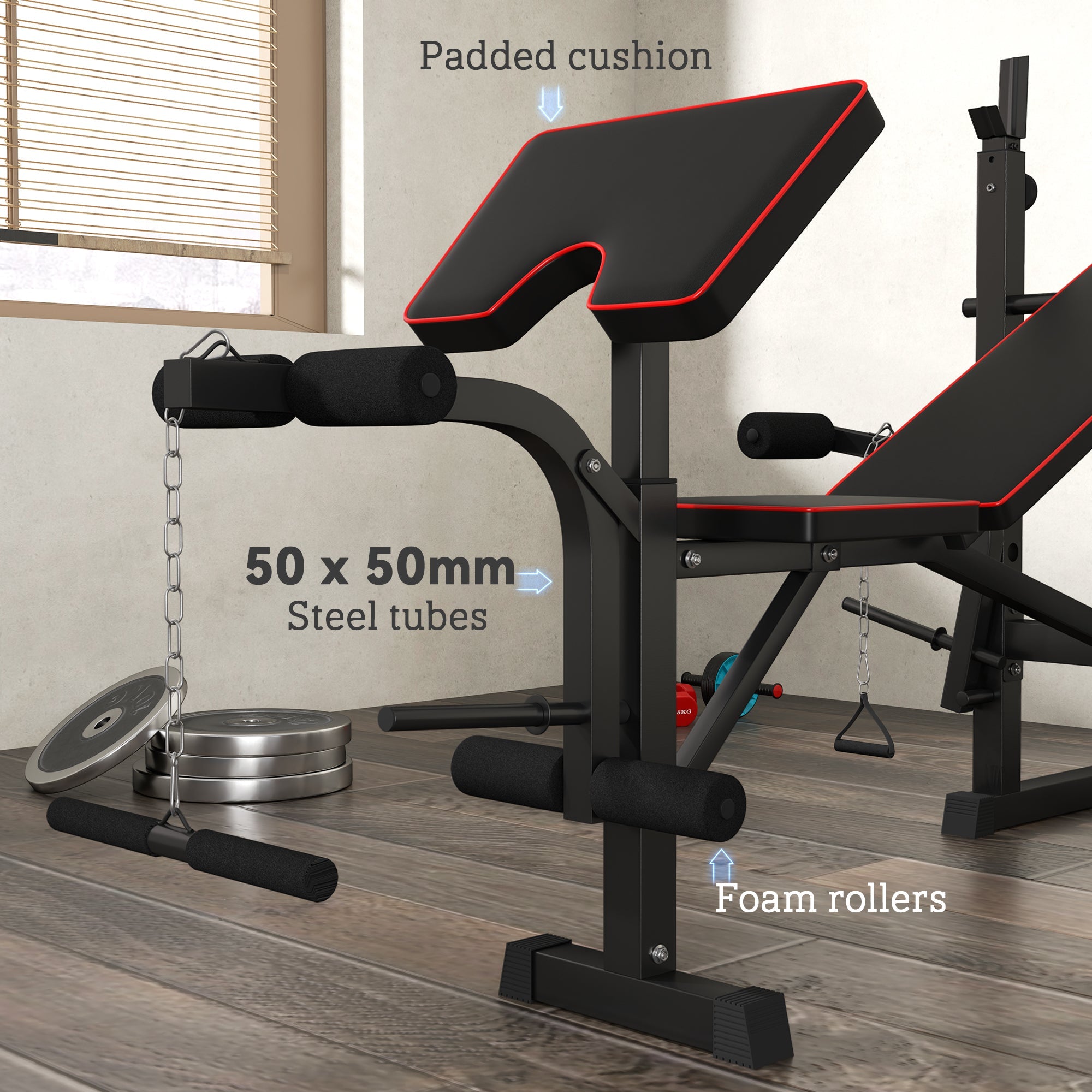 SPORTNOW Folding Weight Bench with Bench Press Rack, Preacher Curl Bench, Leg Curl Machine, Incline or Flat Workout Bench for Home Gym Strength Training Weight Lifting 