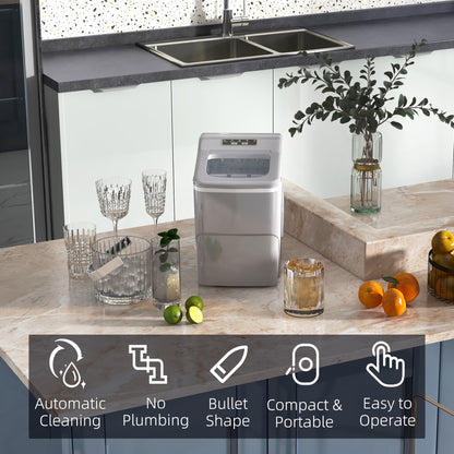 HOMCOM 12kg Countertop Ice Cube Machine, with Scoop - Silver-Tone 