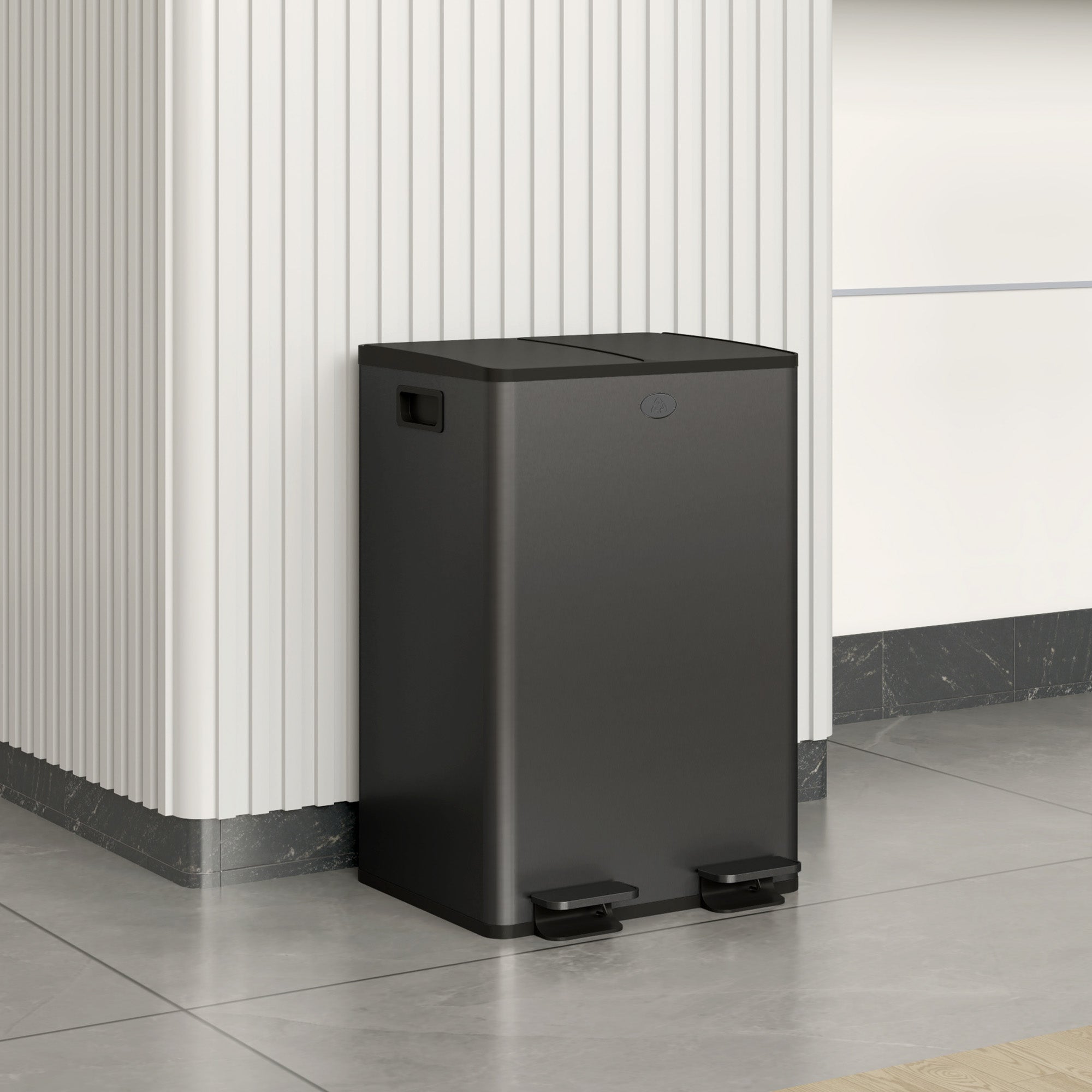 HOMCOM 56L Dual Compartment Stainless Steel Bin, with Deodoriser Holders - Black 