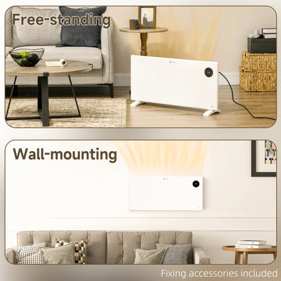HOMCOM 2000W Electric Convector Heater, Freestanding or Wall Mounted, Space Heater with Adjustable Thermostat, Timer, White 