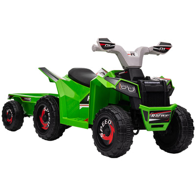 HOMCOM 6V Quad Bike with Back Trailer, Wear-Resistant Wheels, for Ages 18-36 Months, Green 