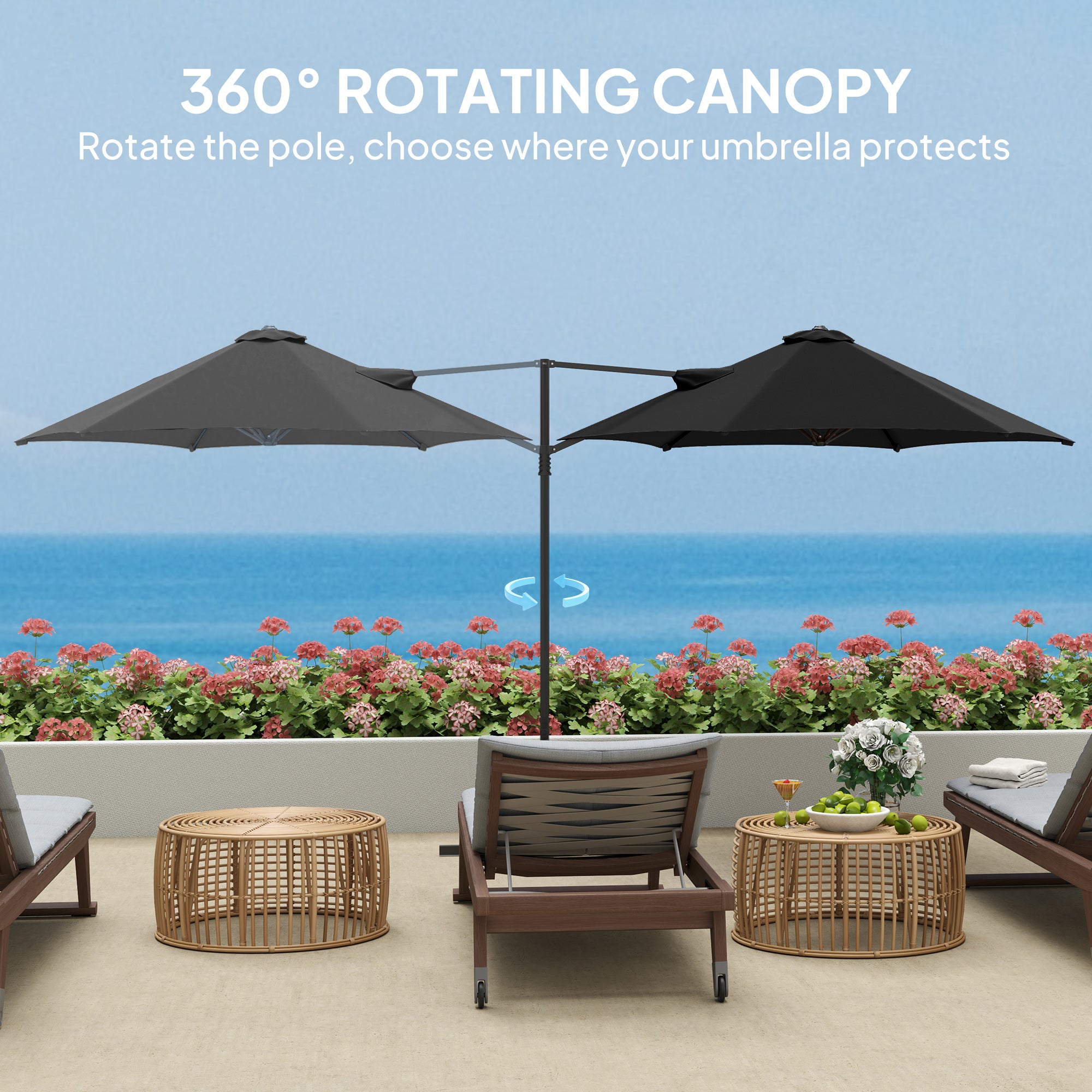 Outsunny 2.5m Rotating Cantilever Parasol - Black 