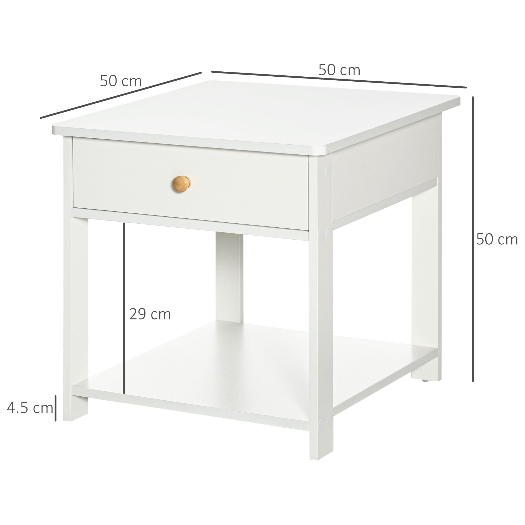 HOMCOM Bedside Table with Drawer and Bottom Shelf, Square Side End Table for Bedroom, Living Room, White, Set of 2 