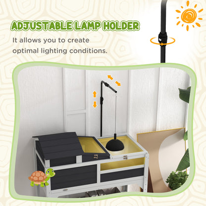PawHut Wooden Tortoise Enclosure, Tortoise Tank w/ Adjustable Lamp Holder, Openable Lid, Removable Main House - Grey 
