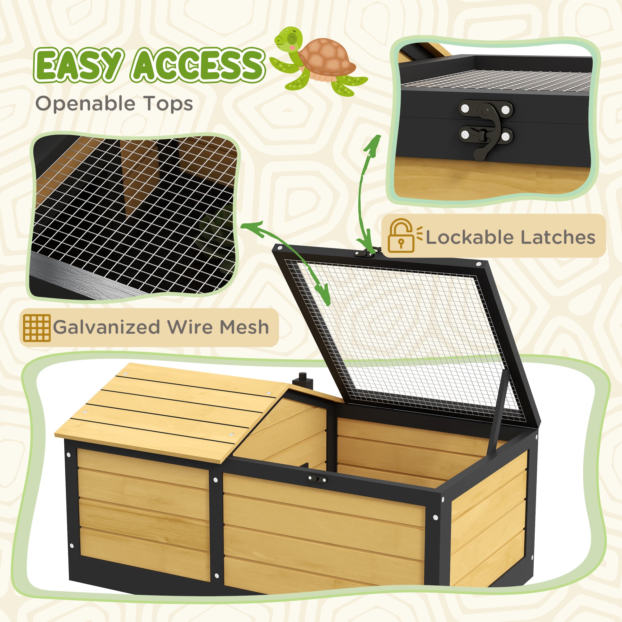 PawHut Wooden Tortoise House, Small Pet Reptile Shelter, with Hide Den and Run - Yellow 
