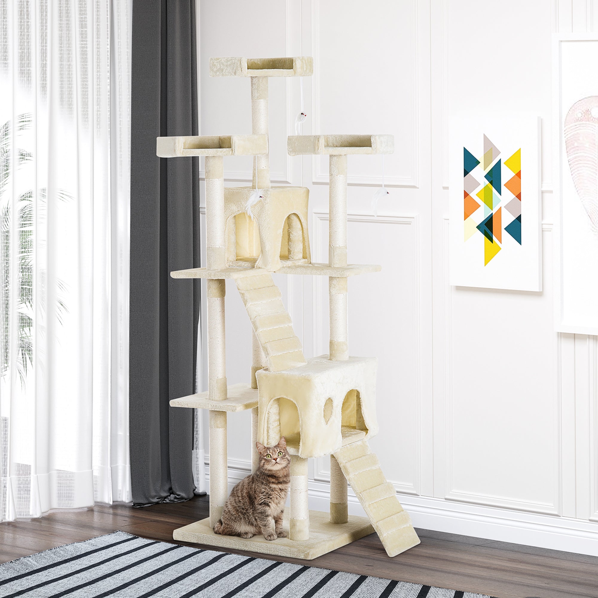 PawHut Cat Tree for Indoor Cats Play Tower Activity Center Kitten Scratch Post Climbing Tower 181 cm 