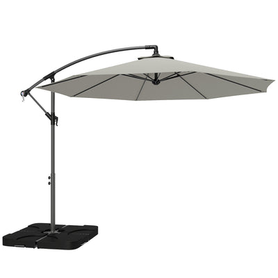 Outsunny 3m Overhanging Parasol, with Base, Weights and Cover - Light Grey 