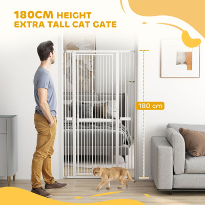 PawHut 180cm Extra Tall Pet Gate with 3.5 cm Narrow Gap, Pressure Mounted No Drilling Cat Gate for Doorways, 76-104cm Width 