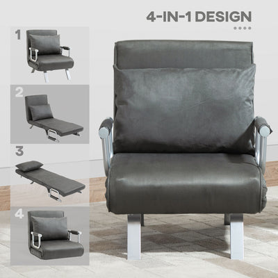 HOMCOM 4-in-1 Faux Suede Chair Bed - Grey 