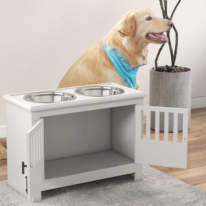 PawHut Raised Dog Bowls, Pet Feeding Station, with Storage, Food and Water Bowls, for Large Dogs - White 