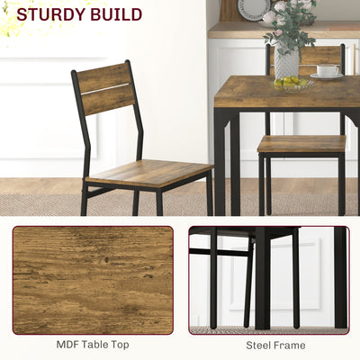 HOMCOM Three-Piece Minimal and Compact Dining Set, Rustic Brown 
